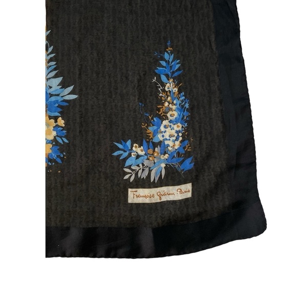 FRANCOISE GUERIN PARIS SQUARE SCARF BLACK/MULTICOLOR VINTAGE - Picture 2 of 8